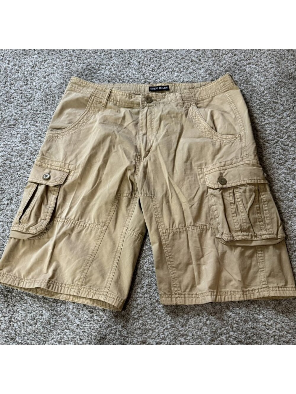 Suko Jeans Cargo Shorts Men's Size 34 Khaki 100% Cotton Regular Fit